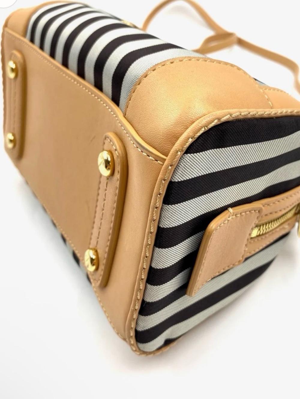 Henri Bendel EUC Mini Stripe Nylon & Leather Crossbody / Satchel  Bag @9”x 7” - Picture 3 of 16